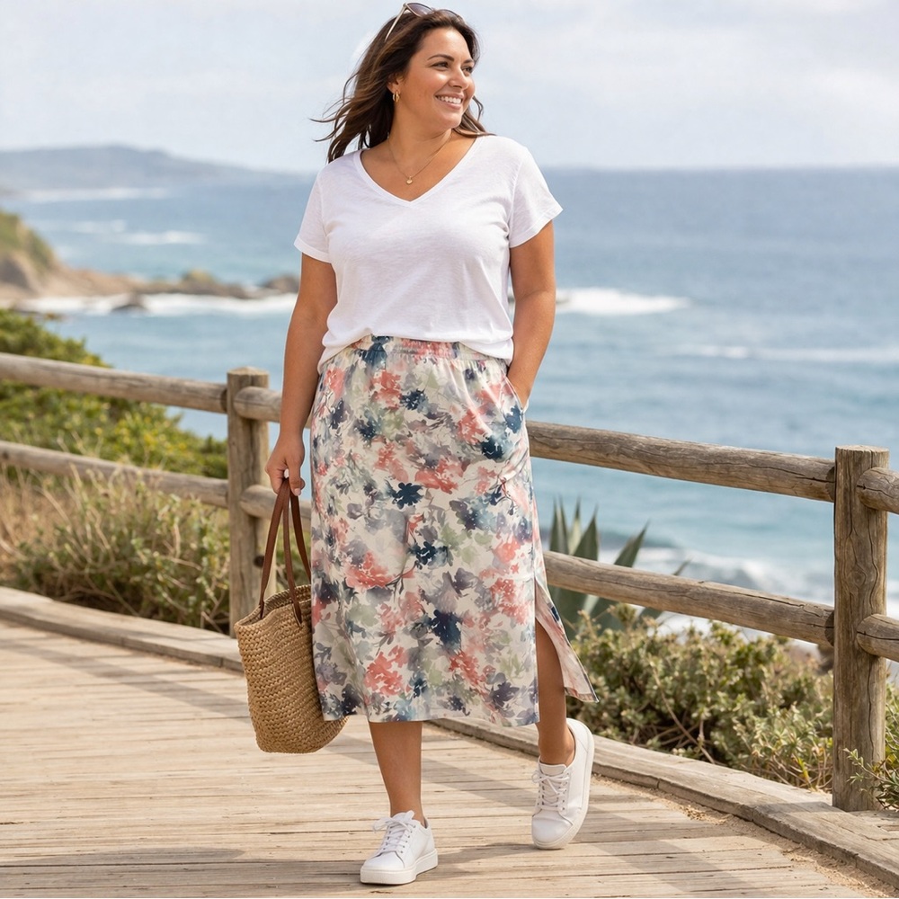 Athleta Savannah Skirt 2X Floral Athleisure Travel Elastic Waist A-Line Plus